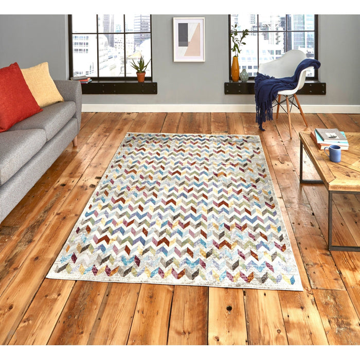 16th Avenue 36A Modern Super Soft Geometric Cream/Grey/Multicolour Rug