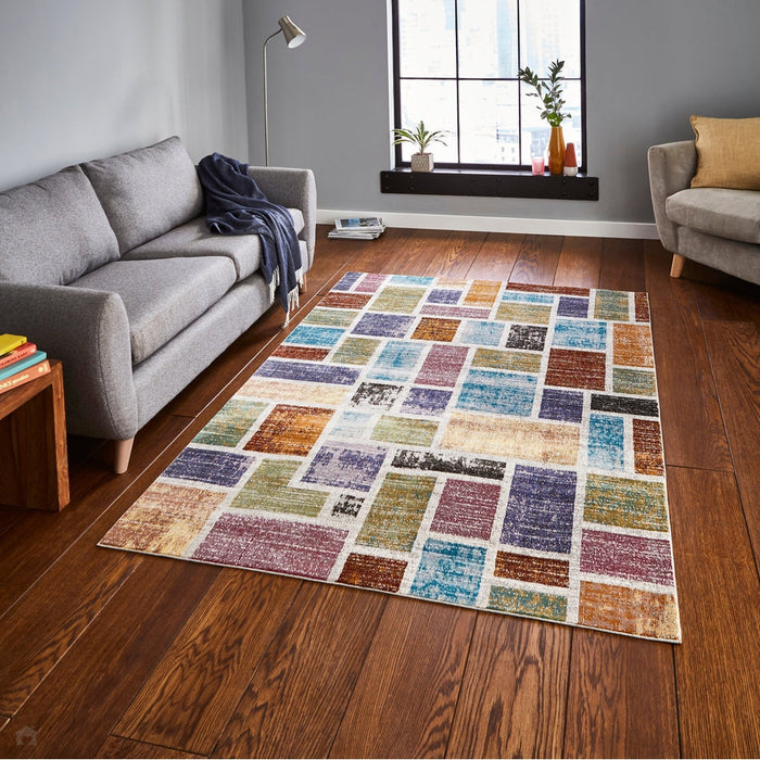 16th Avenue 37A Modern Super Soft Geometric Pink/Blue/Brown/Purple/Green/Multicolour Rug