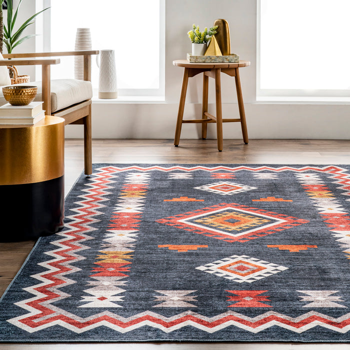 Navy Diamond Pattern Washable Area Rug 160x230 cm