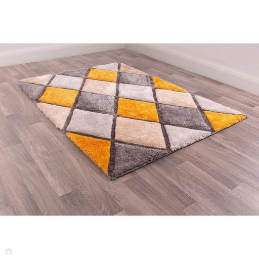 3D Carved Diamond Ochre Rug