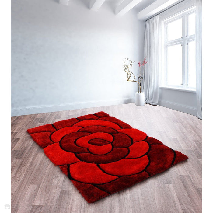 3D Carved Rose Red Rug