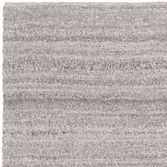 Abbus Modern Boucle Plain Subtle Stripe Hand-Woven Textured-Effect Soft-Touch Polyester Flatweave Steel Grey Rug