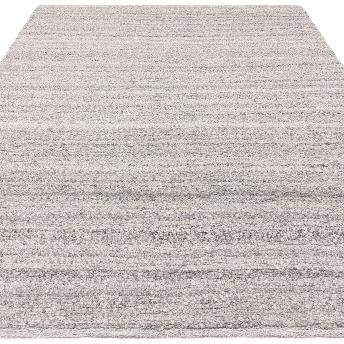 Abbus Modern Boucle Plain Subtle Stripe Hand-Woven Textured-Effect Soft-Touch Polyester Flatweave Steel Grey Rug