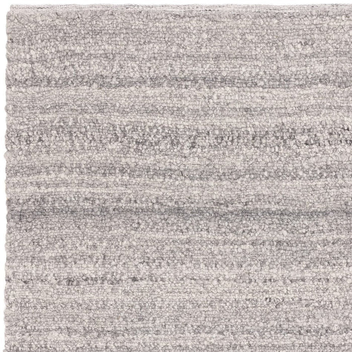 Abbus Modern Boucle Plain Subtle Stripe Hand-Woven Textured-Effect Soft-Touch Polyester Flatweave Steel Grey Rug