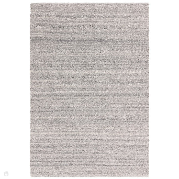 Abbus Modern Boucle Plain Subtle Stripe Hand-Woven Textured-Effect Soft-Touch Polyester Flatweave Steel Grey Rug