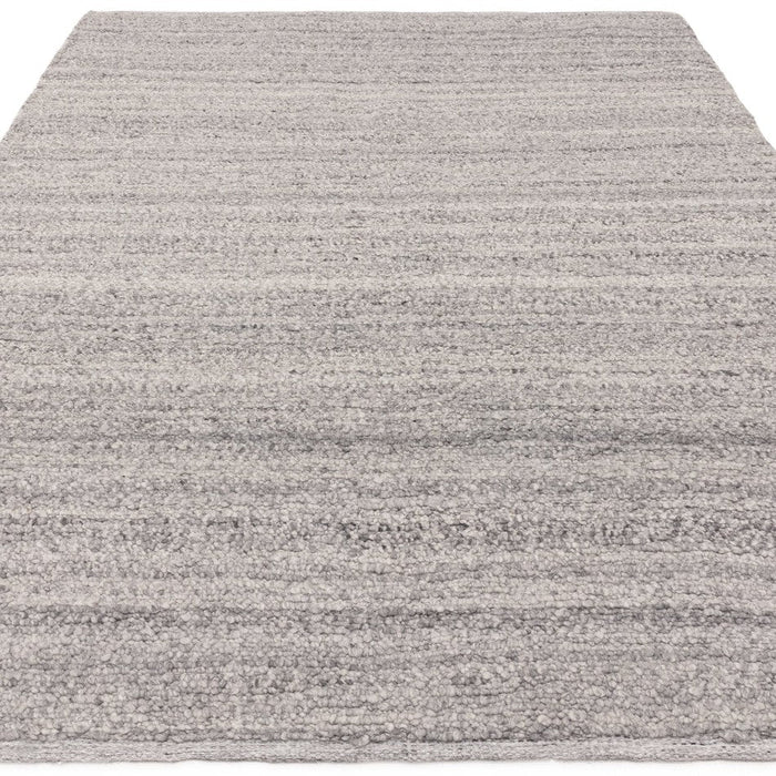 Abbus Modern Boucle Plain Subtle Stripe Hand-Woven Textured-Effect Soft-Touch Polyester Flatweave Steel Grey Rug