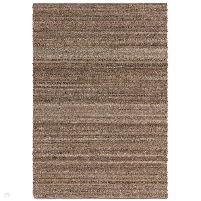 Abbus Modern Boucle Plain Subtle Stripe Hand-Woven Textured-Effect Soft-Touch Polyester Flatweave Tawny Brown Rug