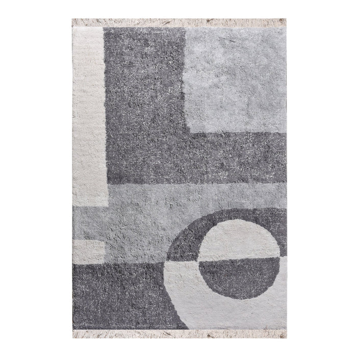 Abstract Cotton Area Rug in White and Grey