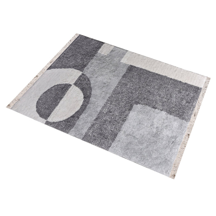 Abstract Cotton Area Rug in White and Grey