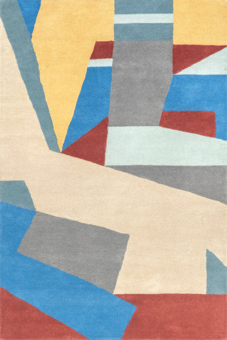 Abstract Geometric Wool Rug in Multicolor Design