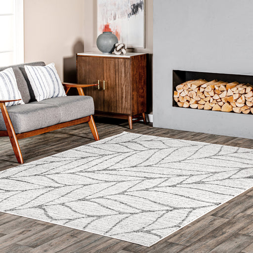 Abstract Leaves Area Rug Light Grey 120x180 cm