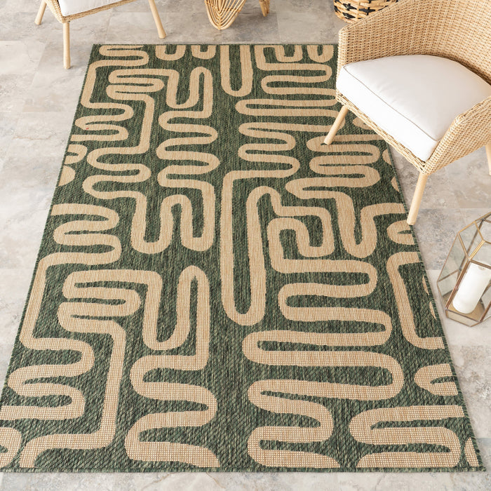 Abstract Maze Indoor Outdoor Area Rug 152 cm Green