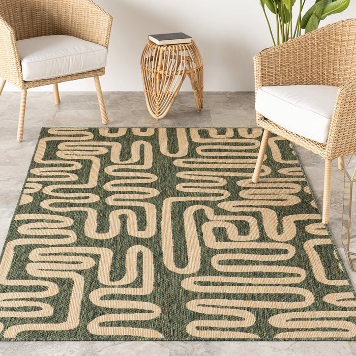 Abstract Maze Indoor Outdoor Area Rug 152 cm Green