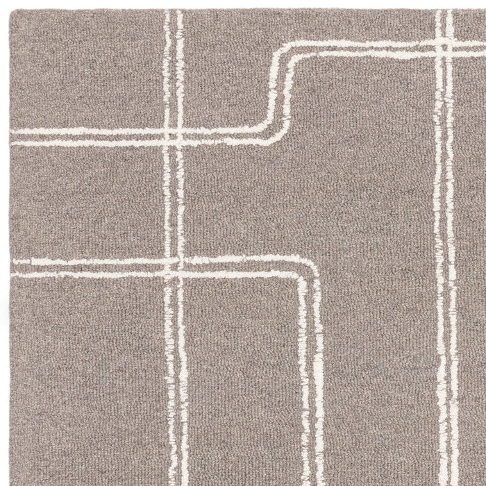 Ada Modern Plain Geometric Ivory Hi-Low Loop Linear Path Hand-Woven Ribbed Textured Wool Grey Rug