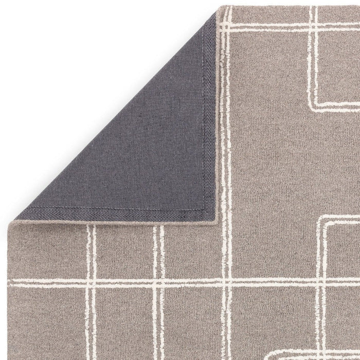 Ada Modern Plain Geometric Ivory Hi-Low Loop Linear Path Hand-Woven Ribbed Textured Wool Grey Rug