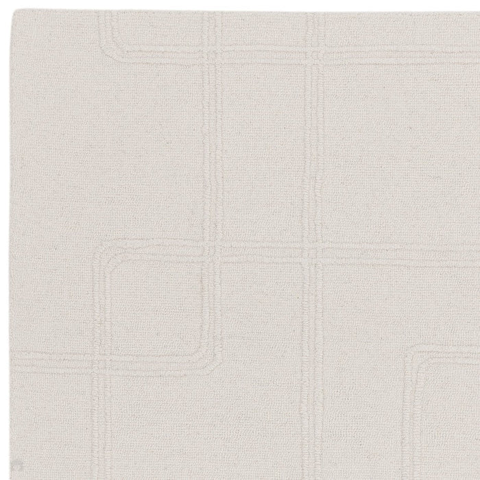 Ada Modern Plain Geometric Ivory Hi-Low Loop Linear Path Hand-Woven Ribbed Textured Wool Ivory Rug