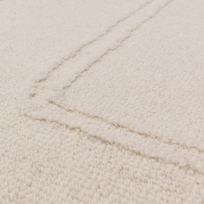 Ada Modern Plain Geometric Ivory Hi-Low Loop Linear Path Hand-Woven Ribbed Textured Wool Ivory Rug