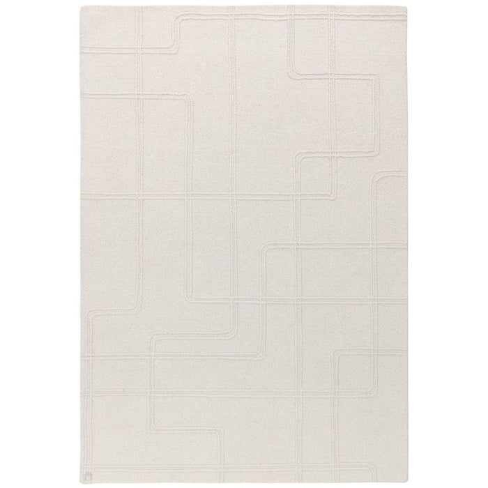 Ada Modern Plain Geometric Ivory Hi-Low Loop Linear Path Hand-Woven Ribbed Textured Wool Ivory Rug