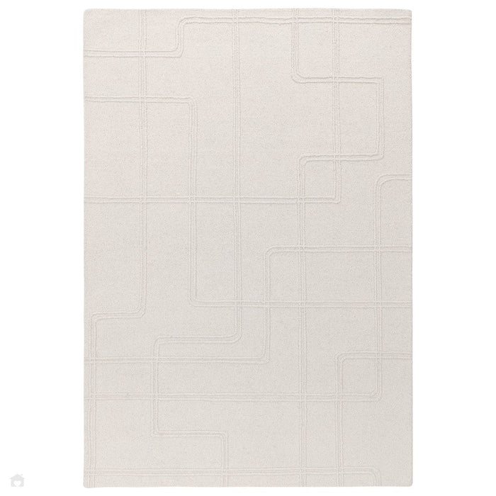 Ada Modern Plain Geometric Ivory Hi-Low Loop Linear Path Hand-Woven Ribbed Textured Wool Ivory Rug