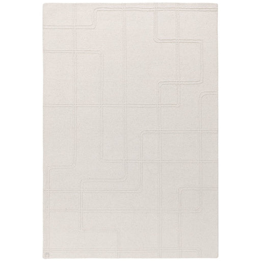 Ada Modern Plain Geometric Ivory Hi-Low Loop Linear Path Hand-Woven Ribbed Textured Wool Ivory Rug