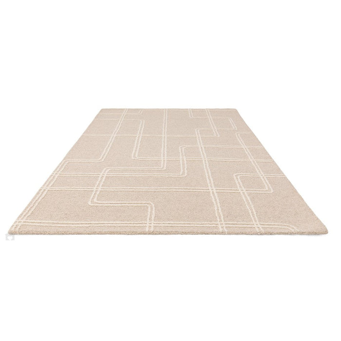 Ada Modern Plain Geometric Ivory Hi-Low Loop Linear Path Hand-Woven Ribbed Textured Wool Sand/Beige Rug