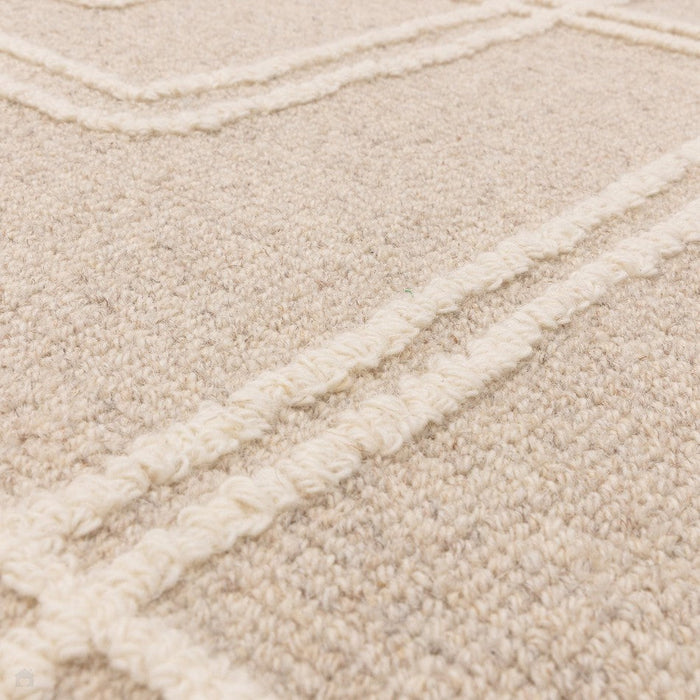 Ada Modern Plain Geometric Ivory Hi-Low Loop Linear Path Hand-Woven Ribbed Textured Wool Sand/Beige Rug