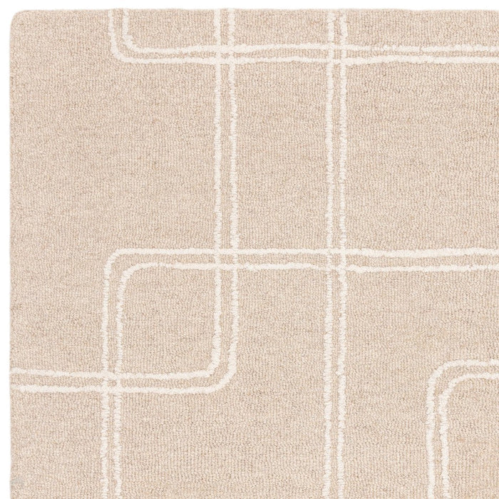 Ada Modern Plain Geometric Ivory Hi-Low Loop Linear Path Hand-Woven Ribbed Textured Wool Sand/Beige Rug