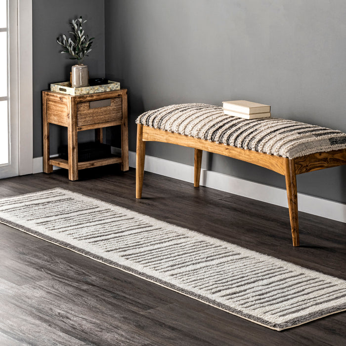 Addison Ivory Washable Wool Pinstripe Area Rug 150x240 cm