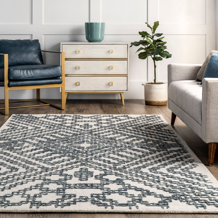 Adelina Ivory Wool Chain Links Area Rug 160x230 cm