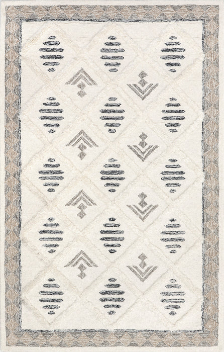 Alba Trellis Pattern Wool Area Rug 140x200 cm Ivory