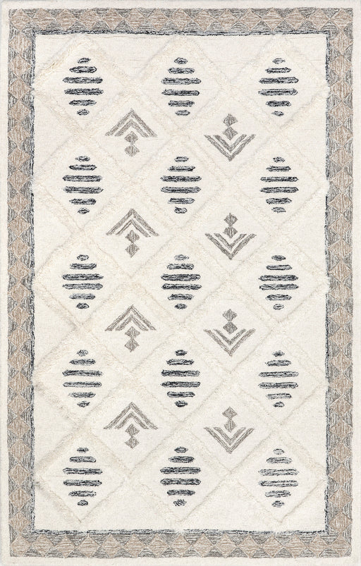 Alba Trellis Pattern Wool Area Rug 140x200 cm Ivory