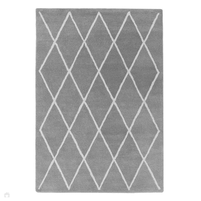 Albany Diamond Modern Geometric Hand-Woven Wool Grey Silver/Cream Rug