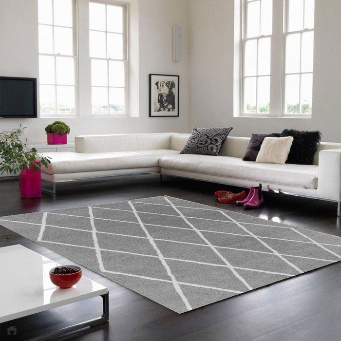 Albany Diamond Modern Geometric Hand-Woven Wool Grey Silver/Cream Rug