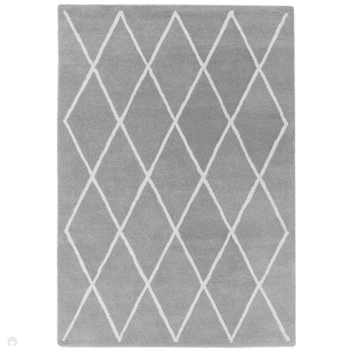 Albany Diamond Modern Geometric Hand-Woven Wool Grey Silver/Cream Rug