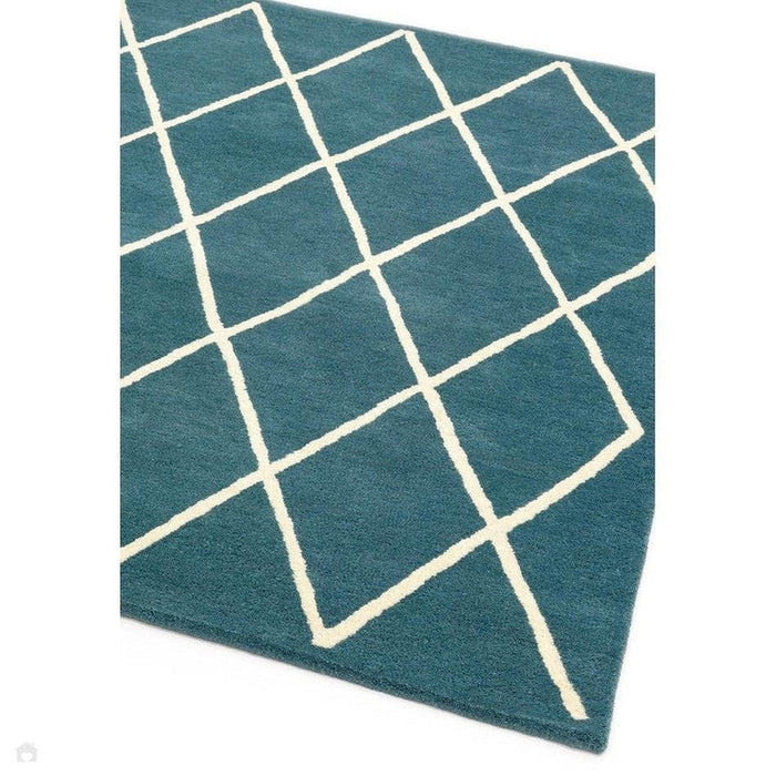 Albany Diamond Modern Geometric Hand-Woven Wool Teal/Cream Rug