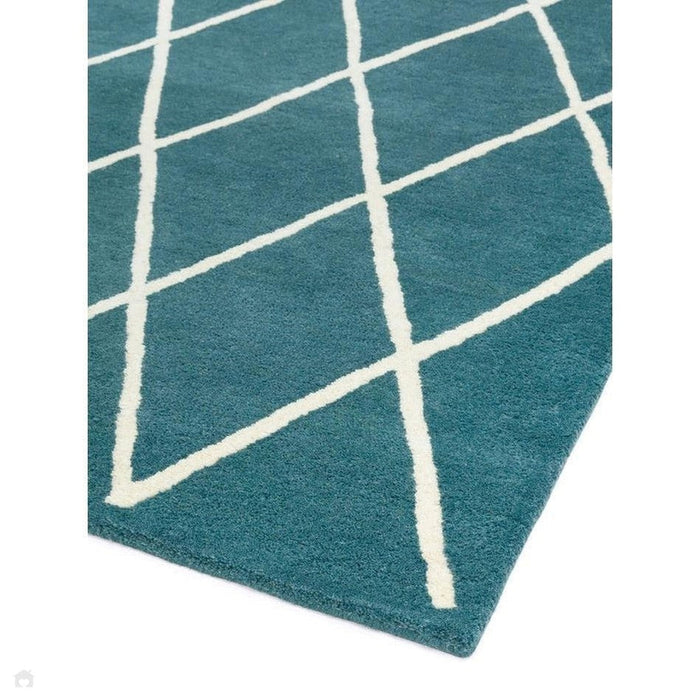 Albany Diamond Modern Geometric Hand-Woven Wool Teal/Cream Rug