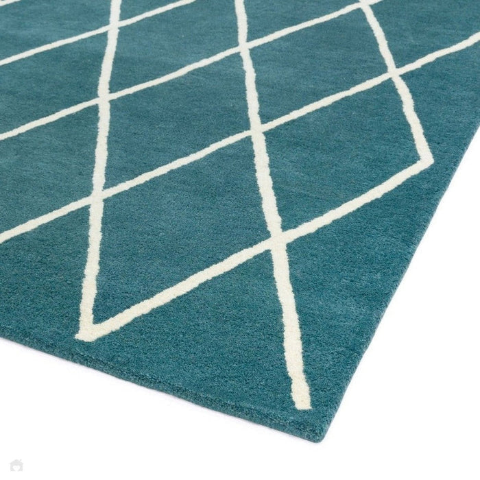 Albany Diamond Modern Geometric Hand-Woven Wool Teal/Cream Rug