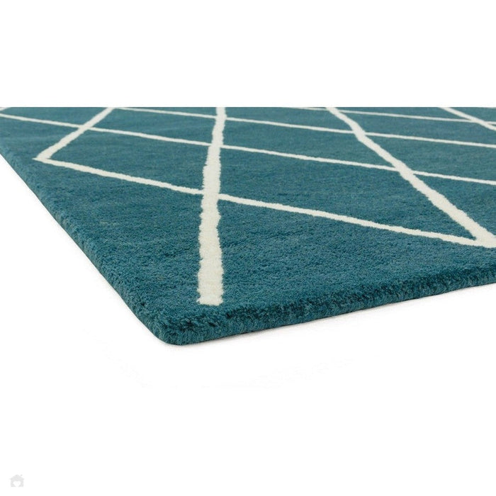 Albany Diamond Modern Geometric Hand-Woven Wool Teal/Cream Rug