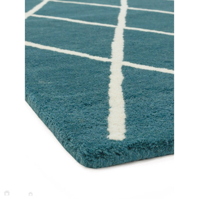 Albany Diamond Modern Geometric Hand-Woven Wool Teal/Cream Rug