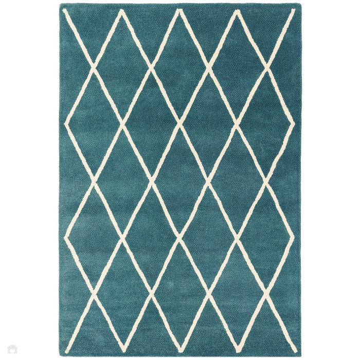 Albany Diamond Modern Geometric Hand-Woven Wool Teal/Cream Rug