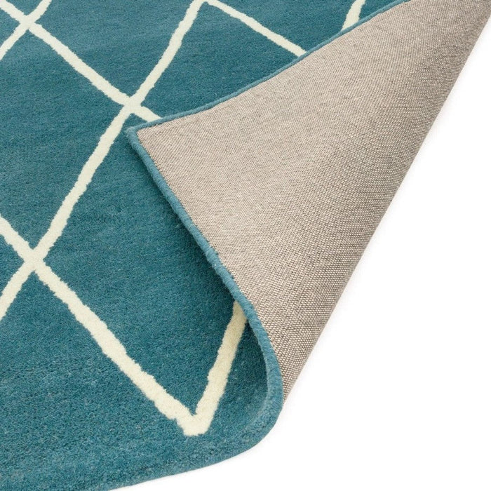 Albany Diamond Modern Geometric Hand-Woven Wool Teal/Cream Rug