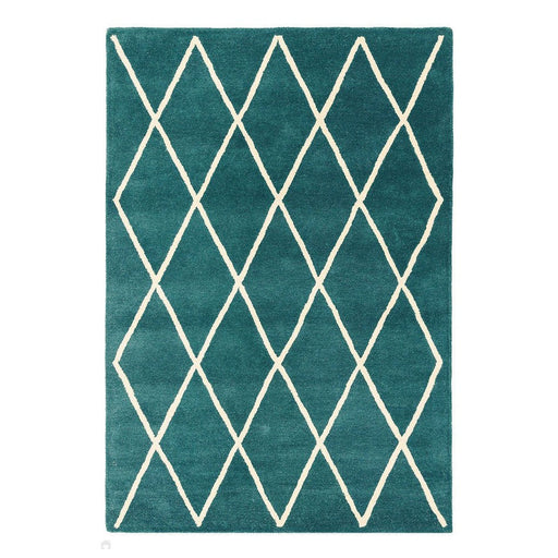 Albany Diamond Modern Geometric Hand-Woven Wool Teal/Cream Rug