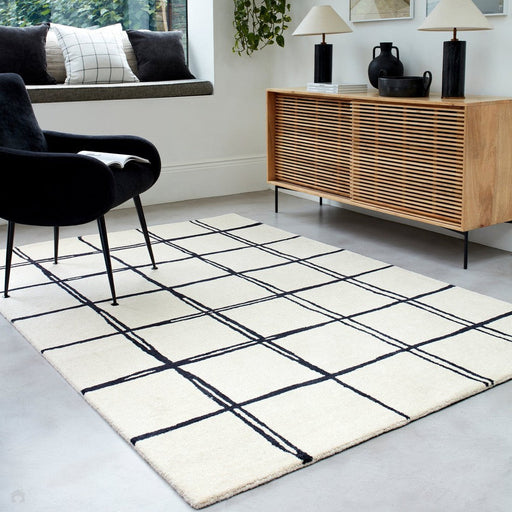 Albany Grid Modern Geometric Hand-Woven Wool Cream/Black Rug