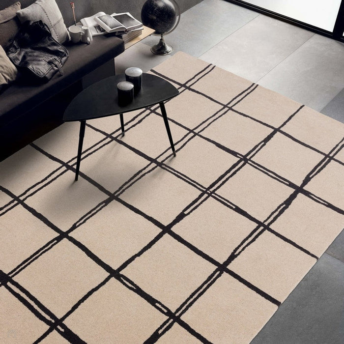 Albany Grid Modern Geometric Hand-Woven Wool Cream/Black Rug