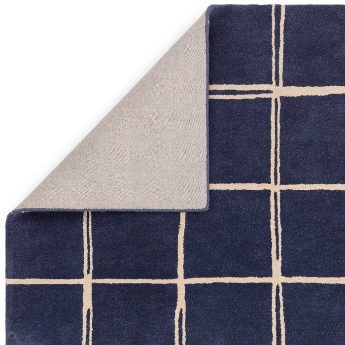 Albany Grid Modern Geometric Hand-Woven Wool Marine/Cream Rug