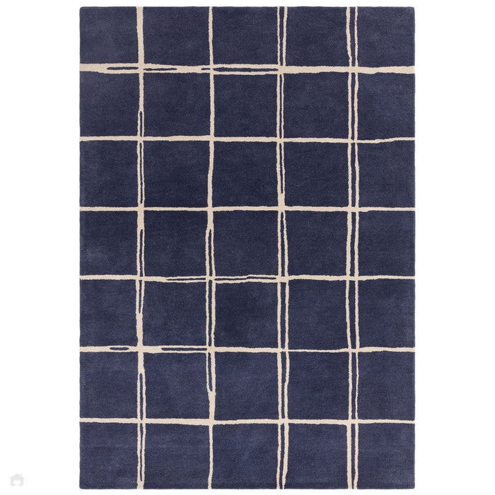 Albany Grid Modern Geometric Hand-Woven Wool Marine/Cream Rug