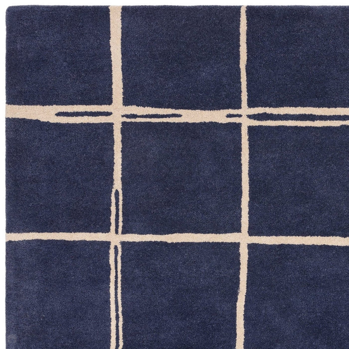 Albany Grid Modern Geometric Hand-Woven Wool Marine/Cream Rug