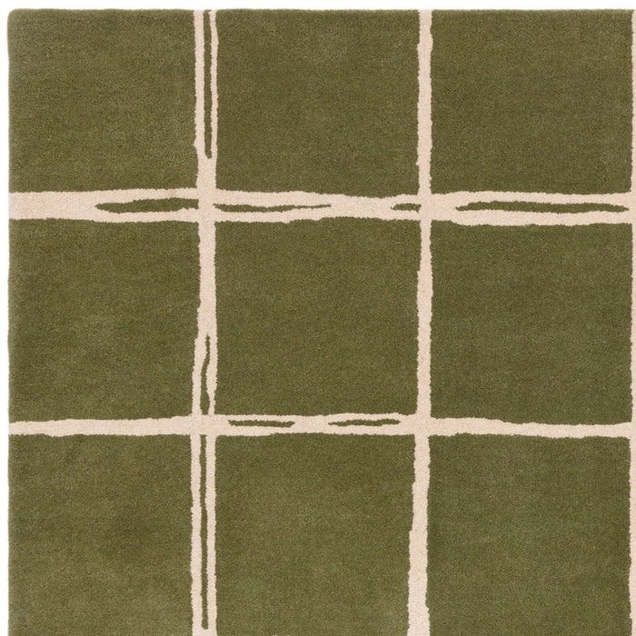 Albany Grid Modern Geometric Hand-Woven Wool Olive/Cream Rug