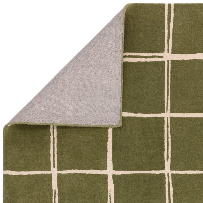 Albany Grid Modern Geometric Hand-Woven Wool Olive/Cream Rug