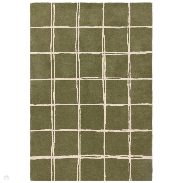 Albany Grid Modern Geometric Hand-Woven Wool Olive/Cream Rug